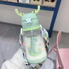 Imagem do Garrafa de água Deer Horn para crianças, grande capacidade, copo de palha de plástico, estudante, menina kawaii, crianças, desenhos animados, 500ml