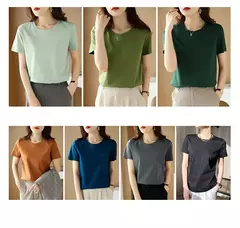 Camisetas de seda de algodão mercerizado femininas, camiseta casual simples, decote em O, manga curta, solta, reta, simples, minimalista, verão, 2023 na internet