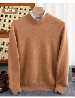Pulôver de malha de lã de gola meia alta masculino, suéter quente de cor sólida, blusa casual de negócios 100% lã, outono inverno - Wolf Magazine