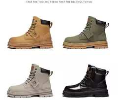 Bota de tornozelo com renda masculina, sapato de motocicleta, cano alto, verde, bota masculina de caminhada, moda inverno, novo, quente - loja online