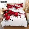 Impressão Digital Conjunto De Roupa De Cama, 3D Capa De Edredão, Rosa Vermelha, Queen Size, Design De Moda