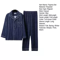 Conjunto de pijama de seda leite confortável masculino, loungewear elegante, estampa xadrez listrada, lapela combinando cores, pijama longo de peito único, outono e inverno na internet