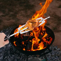 Garfo giratório de aço inoxidável para churrasco, garfos duplos para rotisserie de peru, parafusos de alça resistentes ao calor, grelha segura - Wolf Magazine