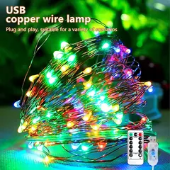 USB LED Copper Silver Wire String Lights, Luzes de fadas impermeáveis, Guirlanda Luz, Natal, Festa de casamento, Decorativo, 5m, 10m, 20m - comprar online