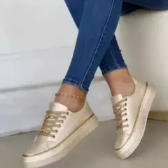 Sapatilhas de plataforma redonda confortáveis para mulheres, Lace Up Walking Shoes, Calçado de couro, Calçado de moda