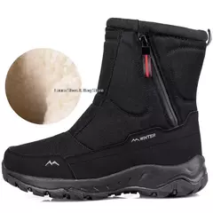 Botas de neve com zíper lateral de pelúcia masculina, botas impermeáveis ao ar livre, antiderrapantes, quentes, moda, caminhada, inverno - Wolf Magazine