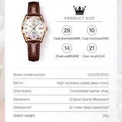 OLEVS-Relógio quartzo com pulseira de couro clássico para mulheres, relógio diamante elegante para senhoras, encontro impermeável, moda na internet