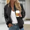 Jaqueta bomber fina feminina, manga comprida, casaco fino, corta-vento casual, gola alta, jaqueta com zíper, monocromática, moda outono