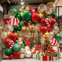 Decorações balões de natal guirlanda arco vermelho metálico ouro com homem de gengibre estrelas balão foil para decoração de festa de natal na internet