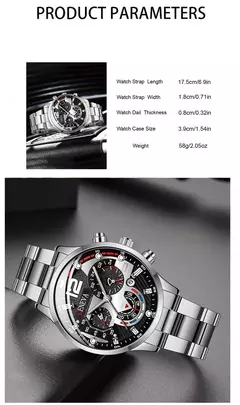 Quartzo em aço inoxidável masculino Relógio de pulso, Relógio de luxo, Calendário, Relógios de negócios, Relógio, Moda, Novo, Quente