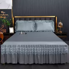 Saia de cama moderna de renda real, saia com elástico para cama queen e king size, máquina respirável e lavável lençóis, 3 pçs/set na internet