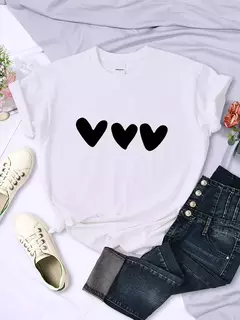 Preto Coração Impressão Camisetas Femininas, Rua Manga Curta, All-Math Soft Tee, Roupas Casuais, Respirável Mulheres Tops, Personalidade - comprar online