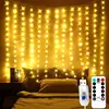Natal USB Powered LED Curtain String Lights, Wedding Fairy Lights, Decoração de acampamento, Guirlanda para o ano novo