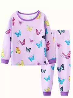 Unicórnio cartoon pijama para meninas, manga longa, duas peças set na internet