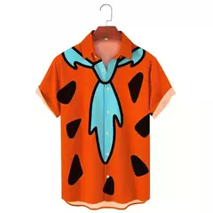 Imagem do Flintstones dos desenhos animados gravata padrão camisa de manga curta, top extragrande na moda, rua hip hop, verão moderno
