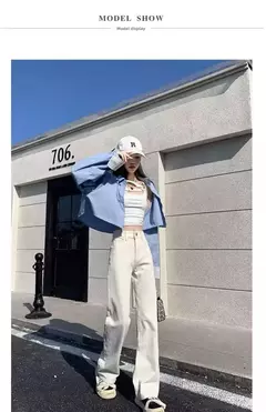 Calça jeans branca de perna larga feminina, com pernas retas, calça casual na moda, ajuste solto, emagrecedor, elegante, nova, 2024 - Wolf Magazine