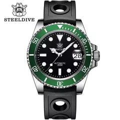 STEELDIVE-Relógio Automático Masculino, Relógios de Mergulho, Moldura Cerâmica Verde, Vidro Sapphire, Mostrador Preto, 300m Impermeável, SD1953 - Wolf Magazine