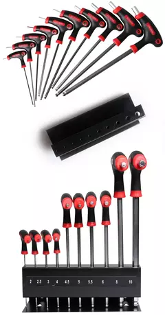 Conjunto profissional de chave sextavada longa codificada por cores, conjunto de chave allen métrica de 10 peças, acesso facilmente pontos difíceis de alcance, inclui estojo de armazenamento