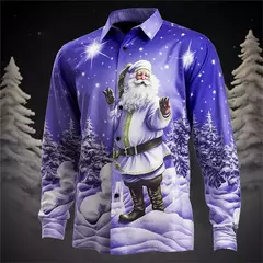 Imagem do Camisa Masculina Manga Longa de Natal, Estampada em 3D, Papai Noel, Festival, Festa, Roupa Casual, Venda Quente