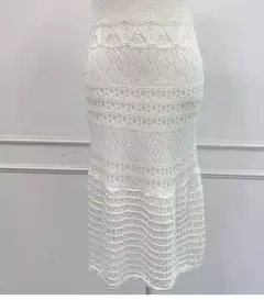 Vestido de malha de manga curta feminino, seda gelada, branco, oco Fashion, Celebridade Linha A, Verão, Novo, 2024 - loja online