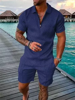 Conjunto de camisa polo e shorts monocromático impresso em 3D masculino, agasalho com zíper, camiseta extragrande, ternos, roupas, moda verão, 2 peças - Wolf Magazine