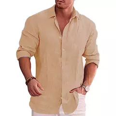 Camisa de linho de algodão manga longa masculina, plus size, monocromática, estilo casual, outono, venda quente - loja online