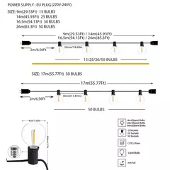 Outdoor LED String Lights, Lâmpadas, Festão, Fada, Pátio, Guirlanda, Lâmpada, Casamento, Rua, Acampamento, Jardim, Decoração de Festa, G40, 110V, 220V - loja online