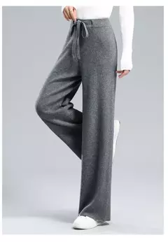 Imagem do Calça feminina de malha elástica de cintura alta, até o tornozelo, grossa, quente, chique, casual, básica, macia, reta, moda coreana