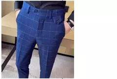 Imagem do Calça xadrez listrada masculina, calça justa, social, de negócios, casamento, noivo, nova moda, alta qualidade, 2024