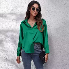 Blusa cetim manga comprida feminina, camisa de seda, tops soltos, streetwear elegante, roupas de primavera e outono - Wolf Magazine