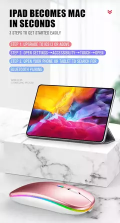 Mouse sem fio Bluetooth para Tablet e telefone, Ratos de retroiluminação RGB recarregáveis para iPad, PC, Laptop, 2.4GHz USB na internet