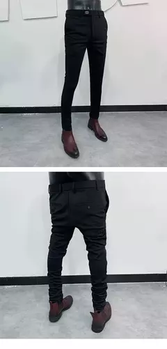 Calças justas de estiramento formal masculinas, calças casuais, roupa de cor sólida, calças de terno fashion - loja online