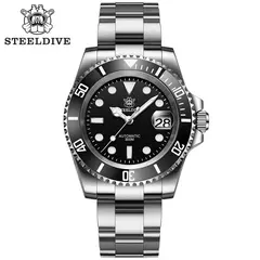 STEELDIVE-Relógio Automático Masculino, Relógios de Mergulho, Moldura Cerâmica Verde, Vidro Sapphire, Mostrador Preto, 300m Impermeável, SD1953