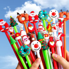 12/24/36 pçs bonito árvore de natal boneco de neve tema caneta monocromática, natal ano novo carnaval festa de aniversário presente saco enchimento - loja online