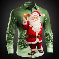 2024 Christmas Shirts For Men 3d Printed Santa Claus Men's Shirt Daily Casual Long Sleeve Fashion Tops T Shirt Blouses Camisa