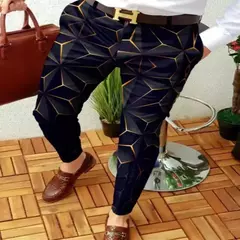 Imagem do Calça comprida casual slim fit masculina, xadrez 3D, grande, tendência de negócios, europeia e americana, novo, 2023