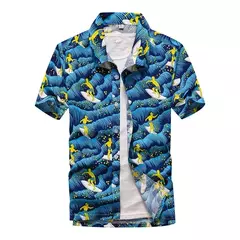Imagem do Camisa havaiana de botão manga curta masculina, estampada em coqueiro, camisa Aloha, casual moda praia, plus size, verão, 5XL, 26 cores