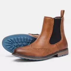 Botas de couro brogue masculinas clássicas, botas Chelsea, estilo americano, Al