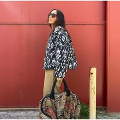 Casaco de algodão estampado de peito único feminino, bolsos elegantes, jaqueta de mangas compridas, streetwear com gola O, moda senhora, outono, inverno, 2024 - loja online