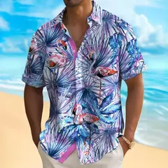 Camisa de praia masculina com impressão 3D, manga curta, extragrande, botão, solta, casual, havaiana, rua, diário, moda verão - Wolf Magazine