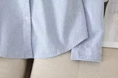 Imagem do Camisa Oxford feminina casual de algodão, blusa e tops para senhora, camisas listradas brancas e azuis, roupa de boa qualidade, nova, outono 2022