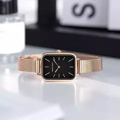 Relógio de aço inoxidável retangular para senhoras, estilo simples nórdico, quartzo japonês, moda movimento, malha, pulseira prateada, cinto, ultrafino - Wolf Magazine