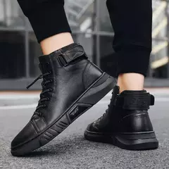 Botas de tornozelo preto homens couro pu sapatos casuais para homens outono conforto plataforma botas de pele inverno botas de trabajo hombre - Wolf Magazine