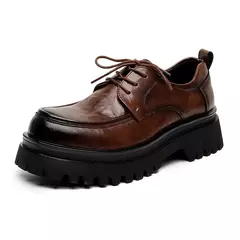 Sapatos de couro formal grosso para homens, plataforma de designer de luxo, vestido de casamento Oxfords, preto, marrom