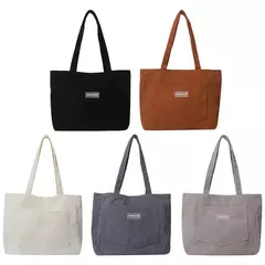 Bolsa de ombro grande para senhoras, sacola de veludo na moda, bolsa monocromática com bolso frontal - loja online