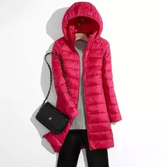 Casaco Puffer Longo Embalável Ultra Leve para Mulheres, Casaco Fino Coreano com Capuz, Feminino, Plus Size, 5XL, 6XL, 7XL, Outono, Inverno