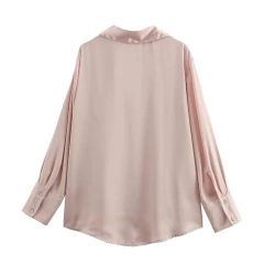 PB & ZA-Camisa feminina de textura cetim de seda, casual e versátil, nova moda, primavera, 2022