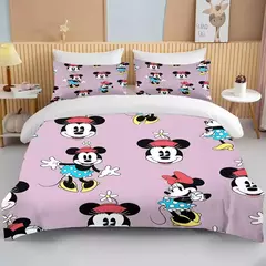 Minnie Mickey Mouse cama conjunto para meninas, capa de edredão, gêmeo, rainha, rei, desenhos animados, capa macia, 2 fronhas, 3 pcs