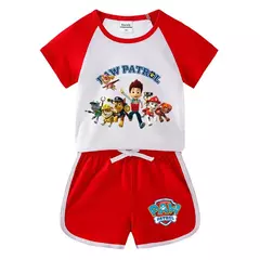 Boys Paw Patrol T-shirt manga curta Top e Shorts Set, bebê meninos roupas, roupas dos desenhos animados, terno verão, novo conjunto infantil, 2022, 2pcs - loja online
