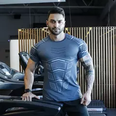Quick Dry Skinny mangas curtas t-shirt para homens, executando camisa esporte, Crossfit Bodybuilding Tee, ginásio Fitness roupas, Fitness Training, 2024 - comprar online